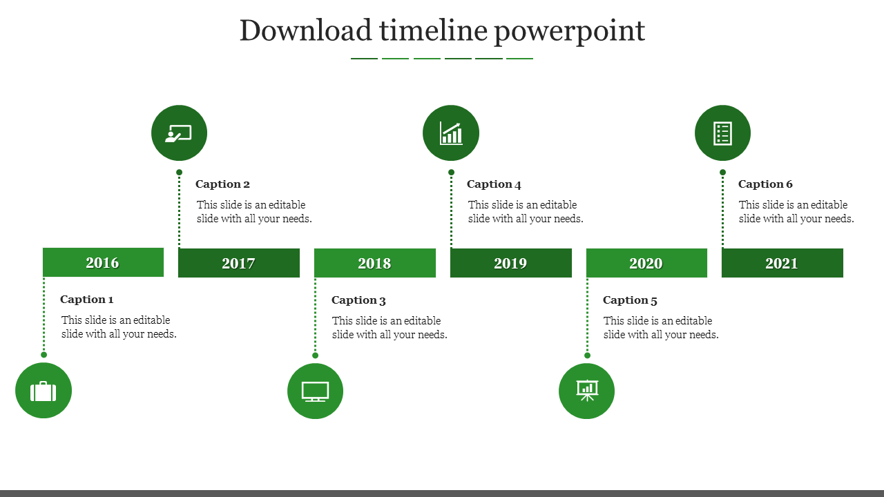 Free - Our Predesigned Download Timeline PowerPoint With Six Nodes